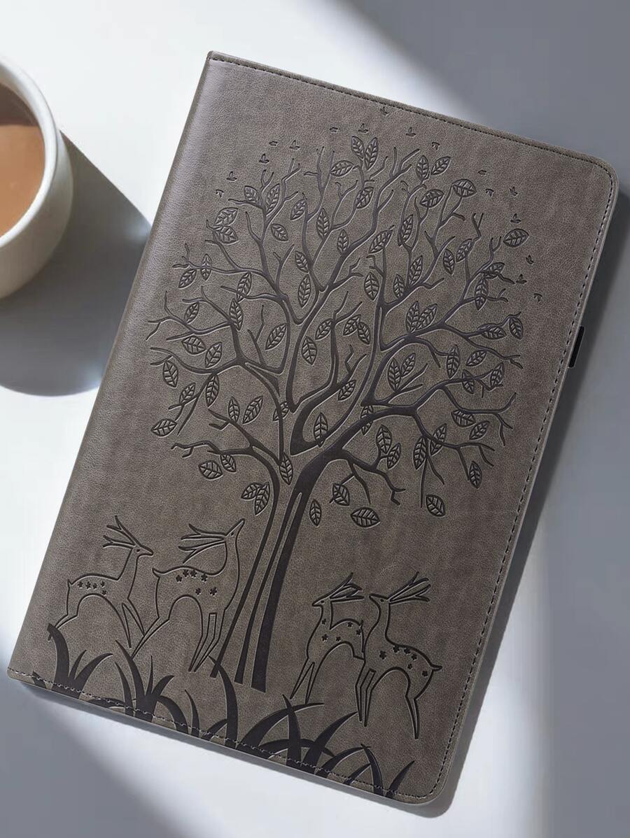 GLANDOTU Tablet Case Compatible With Samsung IPad Tablet PU Leather Folio Folding Stand Wallet Flip Case With Card Slot Pen Clip(Tree And Deer) Grey