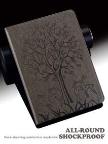 GLANDOTU Tablet Case Compatible With Samsung IPad Tablet PU Leather Folio Folding Stand Wallet Flip Case With Card Slot Pen Clip(Tree And Deer) Grey