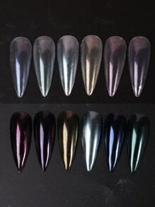 FULL BEAUTY 6 盒白色月光镀铬指甲粉闪粉套装闪亮极光指甲彩绘颜料带 3 把刷子 DIY 指甲饰品指甲宝石指甲用品 - 彩色 - 查看 7