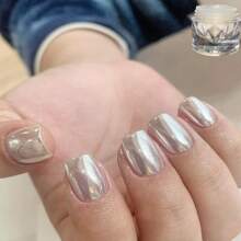 1盒0.2克美甲闪粉孔雀珍珠美甲粉闪光亮片婚礼新娘美甲设计摩擦粉镜面效果仙女粉DIY（银色月光镜面）美甲饰品美甲宝石美甲用品美甲 - 白色 - 查看 7