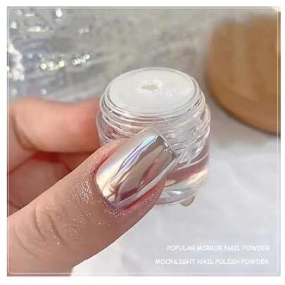 1 Box 0.2g Nail Glitter Peacock Pearl Nail Powder Shimmer Glitter Wedding Bride Nail Design Rubbing Dust Mirror Effect Fairy Powder DIY (Silver Moonlight Mirror) Nail Charms Nail Gems Nail Supplies Nails
