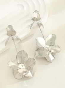 1 对夸张创意不对称大气花朵吊坠耳环情人节、妈妈、母亲、母亲节、礼物 - 銀色 - 查看 4