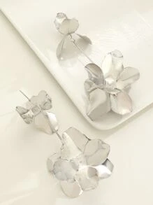 1 对夸张创意不对称大气花朵吊坠耳环情人节、妈妈、母亲、母亲节、礼物 - 銀色 - 查看 2