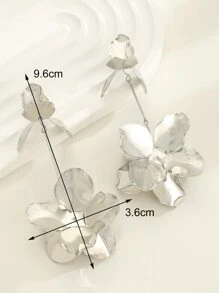 1 对夸张创意不对称大气花朵吊坠耳环情人节、妈妈、母亲、母亲节、礼物 - 銀色 - 查看 6