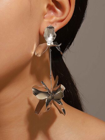 1pair Exaggerated & Creative Asymmetrical Atmosphere Flower Dangle Earrings Valentines,Mom,Mother,Mother's Day,Gift