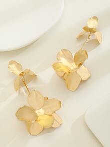 1pair Exaggerated And Creative Asymmetrical Flower Shaped Statement Earrings Valentines,Mom,Mother,Mother's Day,Gift - Yellow Gold - View 4