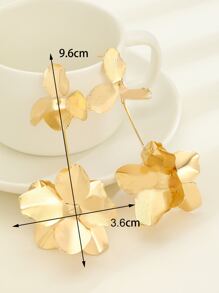 1pair Exaggerated And Creative Asymmetrical Flower Shaped Statement Earrings Valentines,Mom,Mother,Mother's Day,Gift - Yellow Gold - View 6