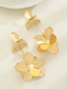 1pair Exaggerated And Creative Asymmetrical Flower Shaped Statement Earrings Valentines,Mom,Mother,Mother's Day,Gift - Yellow Gold - View 5