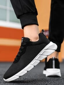 Mùa hè Nhẹ Thoáng khí Dệt kim Lưới Giày thể thao Tối giản Thiết kế Giải trí Nam Giày Chạy bộ - Đen và trắng - Xem 10