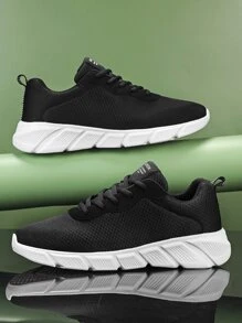 Mùa hè Nhẹ Thoáng khí Dệt kim Lưới Giày thể thao Tối giản Thiết kế Giải trí Nam Giày Chạy bộ - Đen và trắng - Xem 3