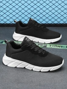 Mùa hè Nhẹ Thoáng khí Dệt kim Lưới Giày thể thao Tối giản Thiết kế Giải trí Nam Giày Chạy bộ - Đen và trắng - Xem 4