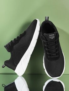 Mùa hè Nhẹ Thoáng khí Dệt kim Lưới Giày thể thao Tối giản Thiết kế Giải trí Nam Giày Chạy bộ - Đen và trắng - Xem 7