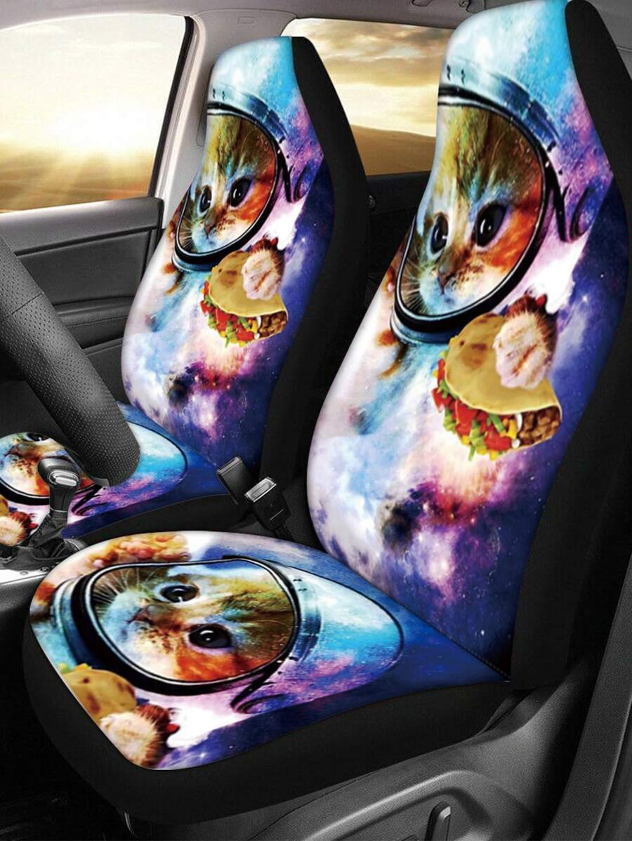 1pc Cat Print Car Seat Cover - Multicolor - View 1