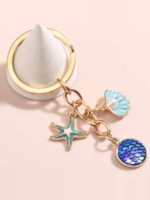 創意卡通大海星星貝殼美人魚圖案鑰匙圈適用於包裝飾用品 - 彩色 - 查看 1