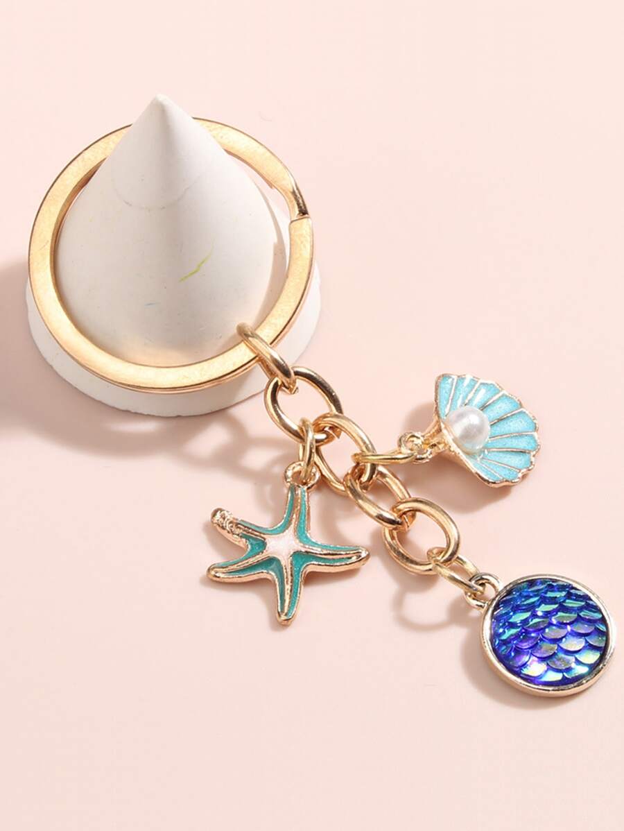 創意卡通大海星星貝殼美人魚圖案鑰匙圈適用於包裝飾用品 - 彩色 - 查看 1