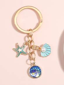 創意卡通大海星星貝殼美人魚圖案鑰匙圈適用於包裝飾用品 - 彩色 - 查看 2