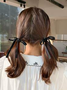 2入組蝴蝶結髮圈 - 黑色 - 查看 2