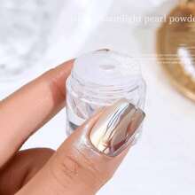 1盒0.2克美甲闪粉孔雀珍珠美甲粉闪光亮片婚礼新娘美甲设计摩擦粉镜面效果仙女粉DIY（银色月光镜面）美甲饰品美甲宝石美甲用品美甲 - 白色 - 查看 8