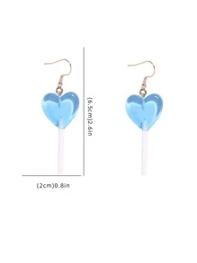 10pcs/Set Summer Vacation Style Orange Earrings, Personalized Sweet Creative 3D Resin Lollipop & Heart Earrings, Gift For Girlfriend - Multicolor - View 5