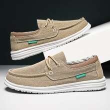 男士流行一腳蹬鞋帶卡其色字母貼布和帆布材料 - 卡其色 - 查看 6