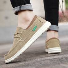 男士流行一腳蹬鞋帶卡其色字母貼布和帆布材料 - 卡其色 - 查看 1