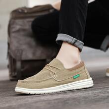 男士流行一腳蹬鞋帶卡其色字母貼布和帆布材料 - 卡其色 - 查看 3