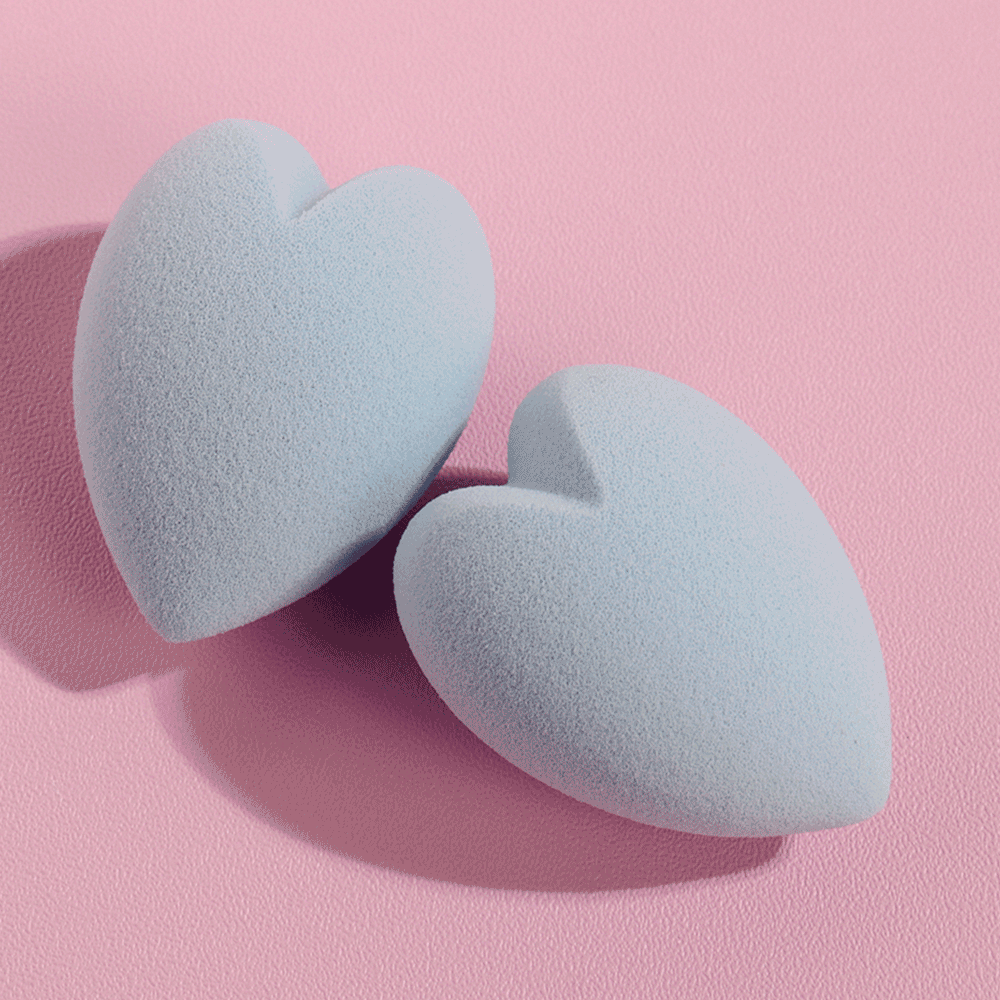 3 powder puff sets, 2 polyurethane heartshaped + 1 mesh storage