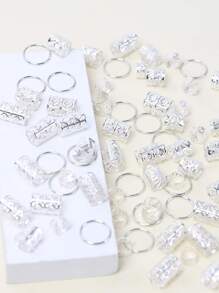 80pcs Mixed Silver Color Dreadlock Accessories Set, Personalized Street Party Braid Hair Clips Decorations, Women Hair Clips, Holiday Braided Hair Decorations, Gold Hair Accessories, Goth Y2K Fall Halloween Hair Decorations, Women Hair Accessories, Hair Styling, Head Accessories - Silver - View 4