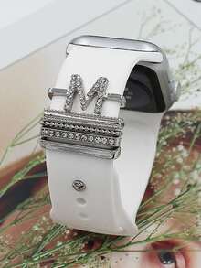 套水鑽字母裝飾扣適用於矽膠錶帶，附裝飾環扣，相容於系列Ultra 9 8 7 6 5 4 3 2 1 Se，適用於38 毫米、40 毫米、41 毫米、42 毫米、44 毫米、45毫米和49 毫米，適合女士和男士 - 銀色 - 查看 2