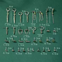 17對簡約多鑽復古女士耳環套裝 - 綠色 - 查看 5