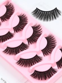 5 Pairs Of Natural Looking False Eyelashes With Clear Band Thick Dense Faux Mink Lashes For Daily & Party Usage - Black - View 2