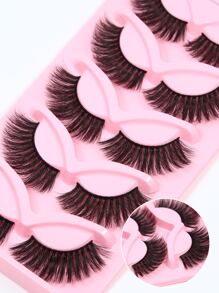 5 Pairs Of Natural Looking False Eyelashes With Clear Band Thick Dense Faux Mink Lashes For Daily & Party Usage - Black - View 4