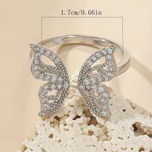 Rhinestone Butterfly Decor Cuff Ring - Silver - View 2