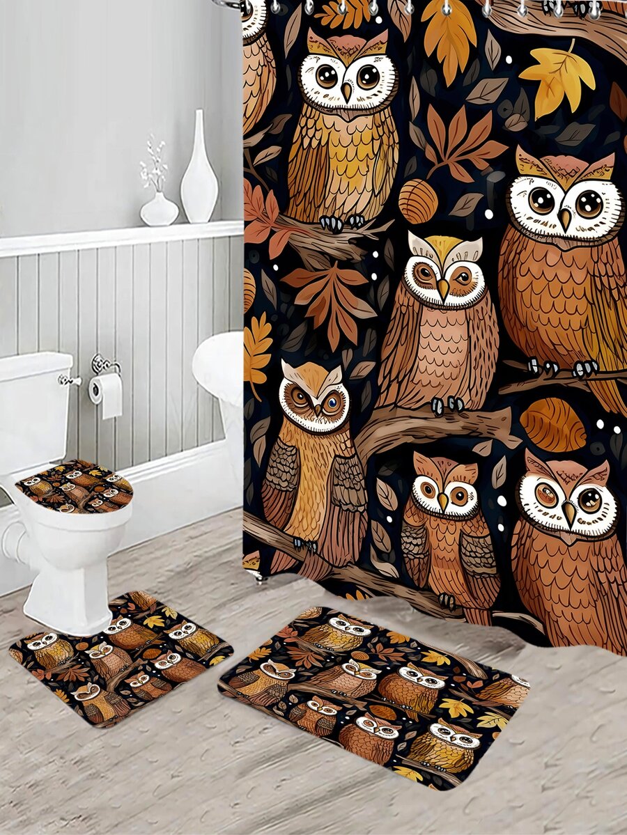 1 Miếng Mùa thu Con cú & Thực vật & Lá Mẫu Số In ấn Rèm cửa nhà tắm Hoặc Thảm trải sàn - Nhiều màu - Xem 1