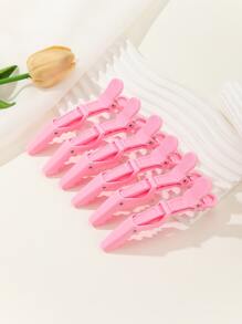 6 件女士发夹 - 宽齿和双铰链设计 - 鳄鱼形分区夹、专业美发沙龙夹、防滑发夹、鳄鱼发夹、美发沙龙分区夹、塑料发夹、短鼻子鳄鱼夹，用于造型、分区头发、理发、日常使用、返校、旅行度假必需品、女士发饰、光滑后梳、理发配件、吹风机 - 粉色 - 查看 3