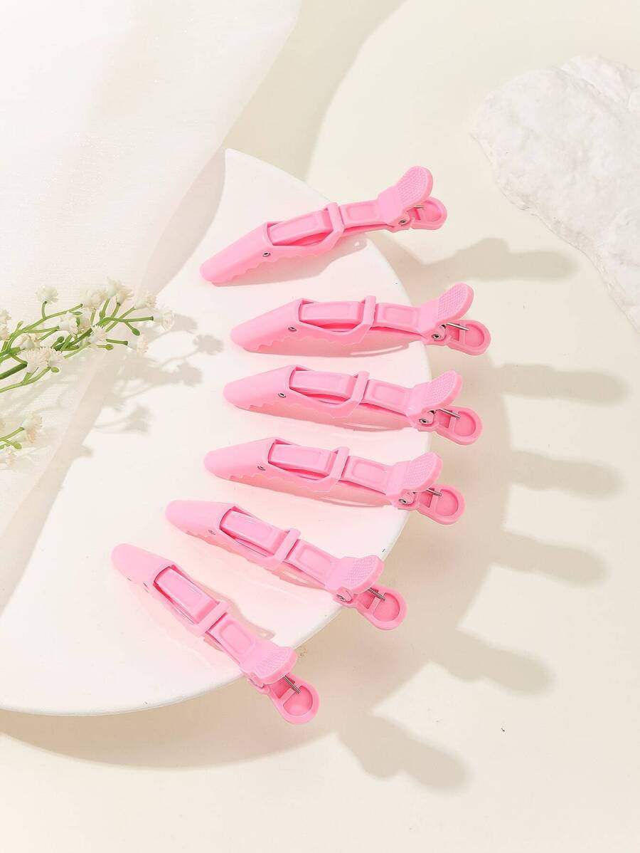 6 件女士发夹 - 宽齿和双铰链设计 - 鳄鱼形分区夹、专业美发沙龙夹、防滑发夹、鳄鱼发夹、美发沙龙分区夹、塑料发夹、短鼻子鳄鱼夹，用于造型、分区头发、理发、日常使用、返校、旅行度假必需品、女士发饰、光滑后梳、理发配件、吹风机 - 粉色 - 查看 1