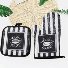 1 Miếng Nồi In Chống nóng Găng tay Và 1 Miếng Chống nóng Tấm lót Silicone Tấm lót - Đen và trắng - Xem 2