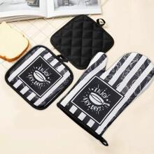 1 Miếng Nồi In Chống nóng Găng tay Và 1 Miếng Chống nóng Tấm lót Silicone Tấm lót - Đen và trắng - Xem 3