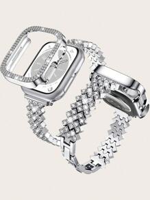 2pcs Silver Bling Diamond Shiny Metal Bands, Suitable For Apple Watch 38/40/41mm 42/44/45/46mm, Fashionable Young Women Smart Watch Strap For Ultra 3/2/1 Se/S10/S9/S8/S7