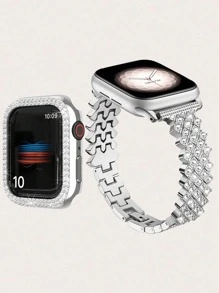2pcs Silver Bling Diamond Shiny Metal Bands, Suitable For Apple Watch 38/40/41mm 42/44/45/46mm, Fashionable Young Women Smart Watch Strap For Ultra 3/2/1 Se/S10/S9/S8/S7