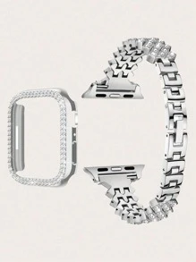 2pcs Silver Bling Diamond Shiny Metal Bands, Suitable For Apple Watch 38/40/41mm 42/44/45/46mm, Fashionable Young Women Smart Watch Strap For Ultra 3/2/1 Se/S10/S9/S8/S7