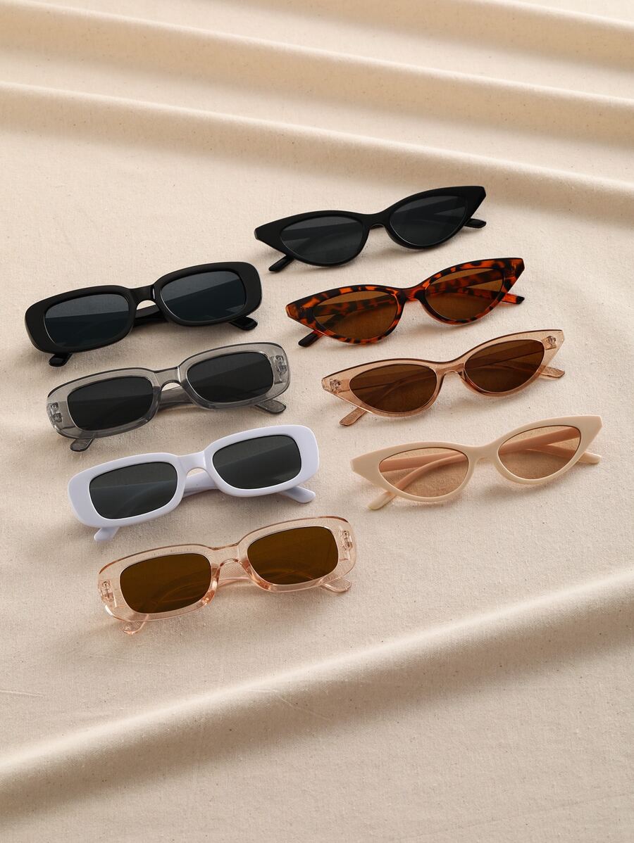 8pcs Plastic Cat Eye & Geometric Frame Decor Vintage Style Eyeglasses Set - Multicolor - View 1