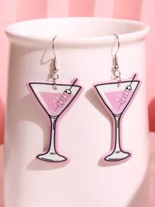 1 par dulce rosado con dibujos animados Copa de vino en forma de Pendientes para mujeres , regalo festivo - Multicolor - Ver 2