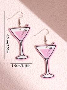 1 par dulce rosado con dibujos animados Copa de vino en forma de Pendientes para mujeres , regalo festivo - Multicolor - Ver 3