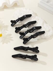 6 件女士发夹 - 宽齿和双铰链设计 - 鳄鱼形分区夹，专业沙龙发夹，防滑，适合浓密头发、发型设计、沙龙使用，塑料发夹，鳄鱼夹，用于分区、剪切和日常造型，返校、旅行度假必需品，女士发饰 - 黑色 - 查看 5