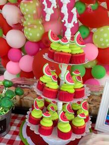 6 piezas/paquete Primeros de la torta playa de verano fruta sandía para de fiesta de cumpleaños , papel magdalena - Rosado Sandía - Ver 6