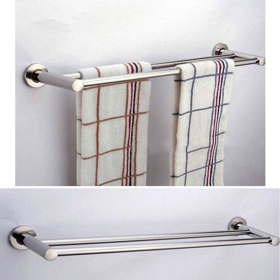 Wall Mounted Thick Stainless Steel Bathroom Towel Rack 1 or 2 Rail Holder 40cm/50cm/60cm - Bạc - Xem 1