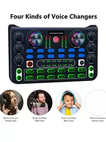 X60緊湊型桌面唱歌直播音效卡器智慧降噪無線伴奏混音器混音器適用手機平板 - 黑色 - 查看 8