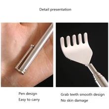 1PC Scratch back Scratcher Old Head Music retractable portable stainless steel scratch back scratcher massage pickpocket - Silver - View 3