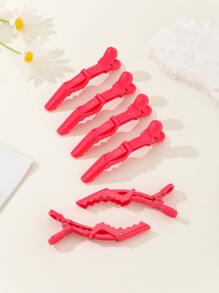 6 件女士发夹 - 宽齿和双铰链设计 - 鳄鱼形分区夹，专业沙龙发型设计夹，防滑发夹，沙龙鳄鱼夹，适合浓密头发、造型、分区、剪切和日常佩戴 - 紅色 - 查看 2